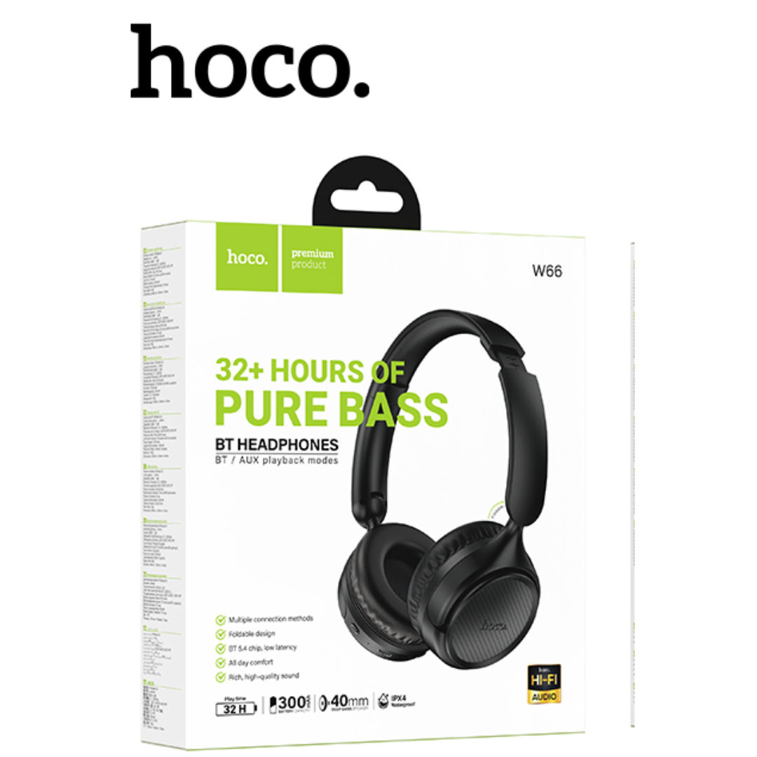 HOCO W66 Wireless Bluetooth Headphones Foldable Over Ear Headset With Mic HiFi Sport Earphone