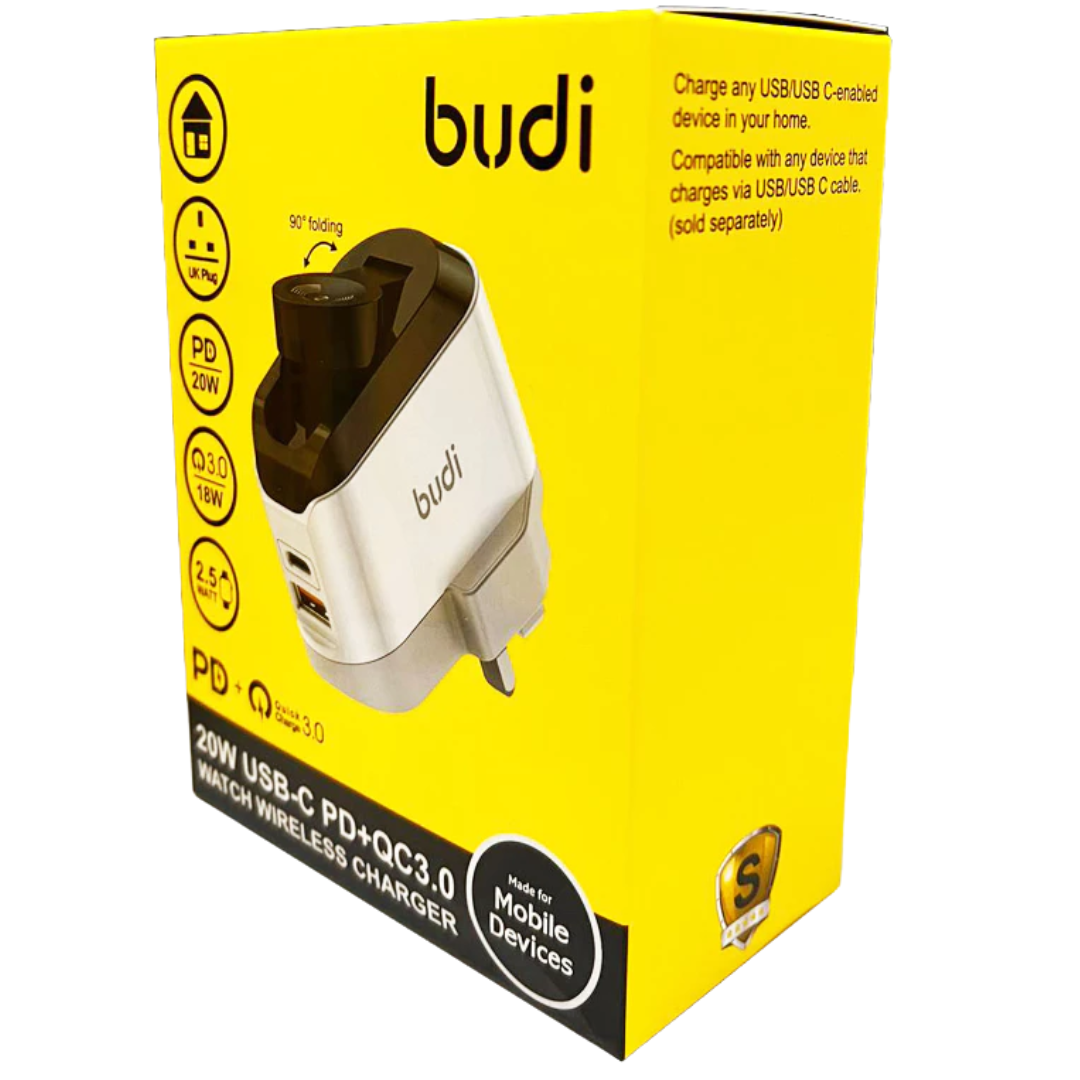 BUDI 20W 3-in-1 USB-C Wall Charger with Wireless Watch Charger