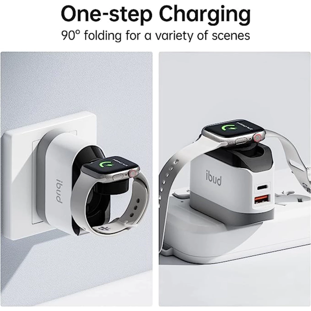 BUDI 20W 3-in-1 USB-C Wall Charger with Wireless Watch Charger