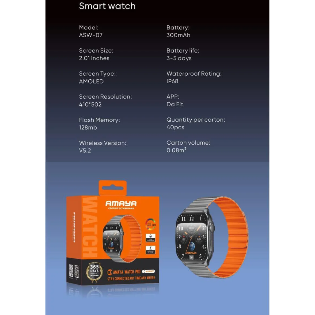 Amaya Pro AMOLED ASW-07 Smartwatch – Big Display, Bold Performance