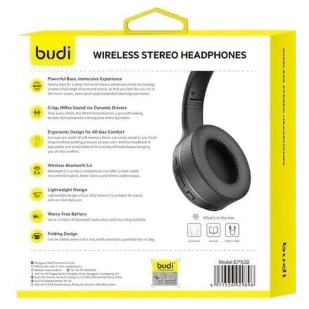 BUDI Wireless Stereo Headphones Foldable EP52B