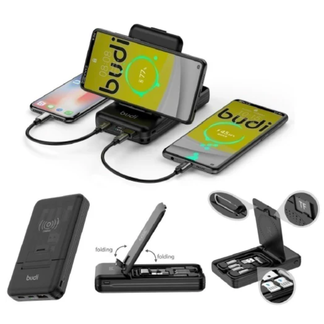 Budi PB515QB 10000mAh 20W PD Fast Qi Wireless Power Bank Multi-Functional Box | Built-in Multi-Cable