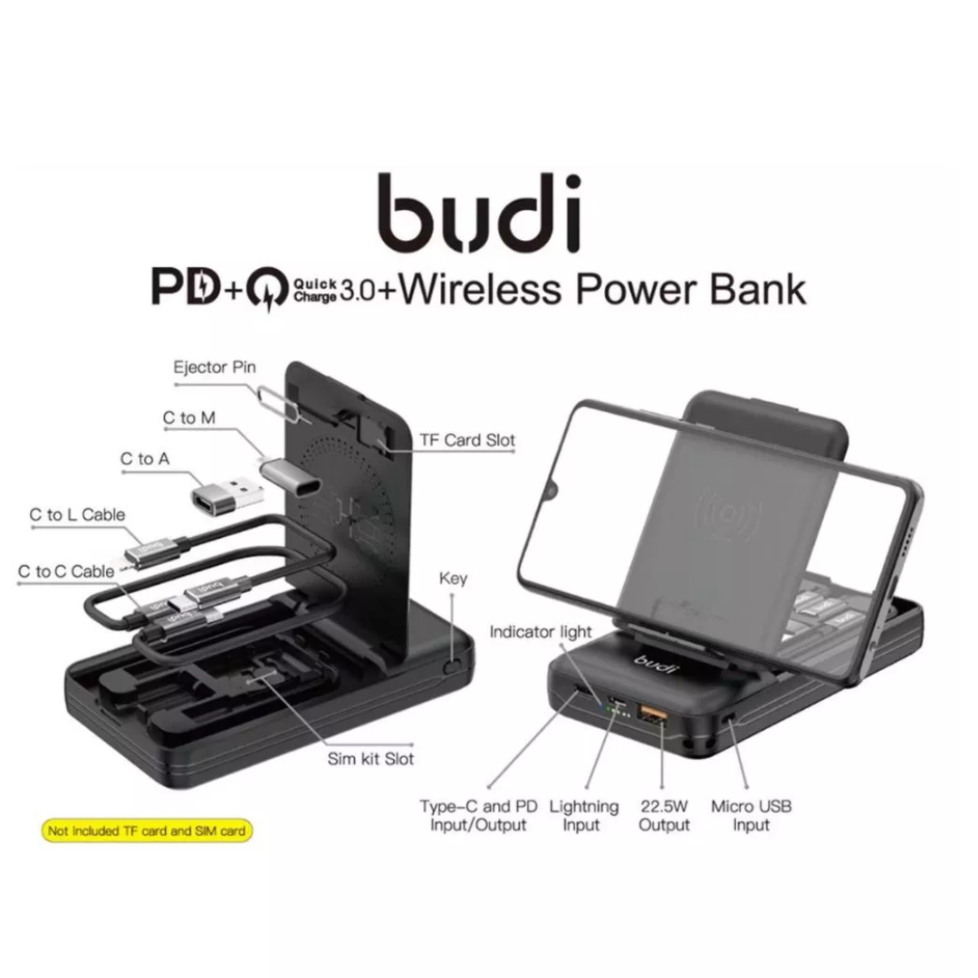 Budi PB515QB 10000mAh 20W PD Fast Qi Wireless Power Bank Multi-Functional Box | Built-in Multi-Cable