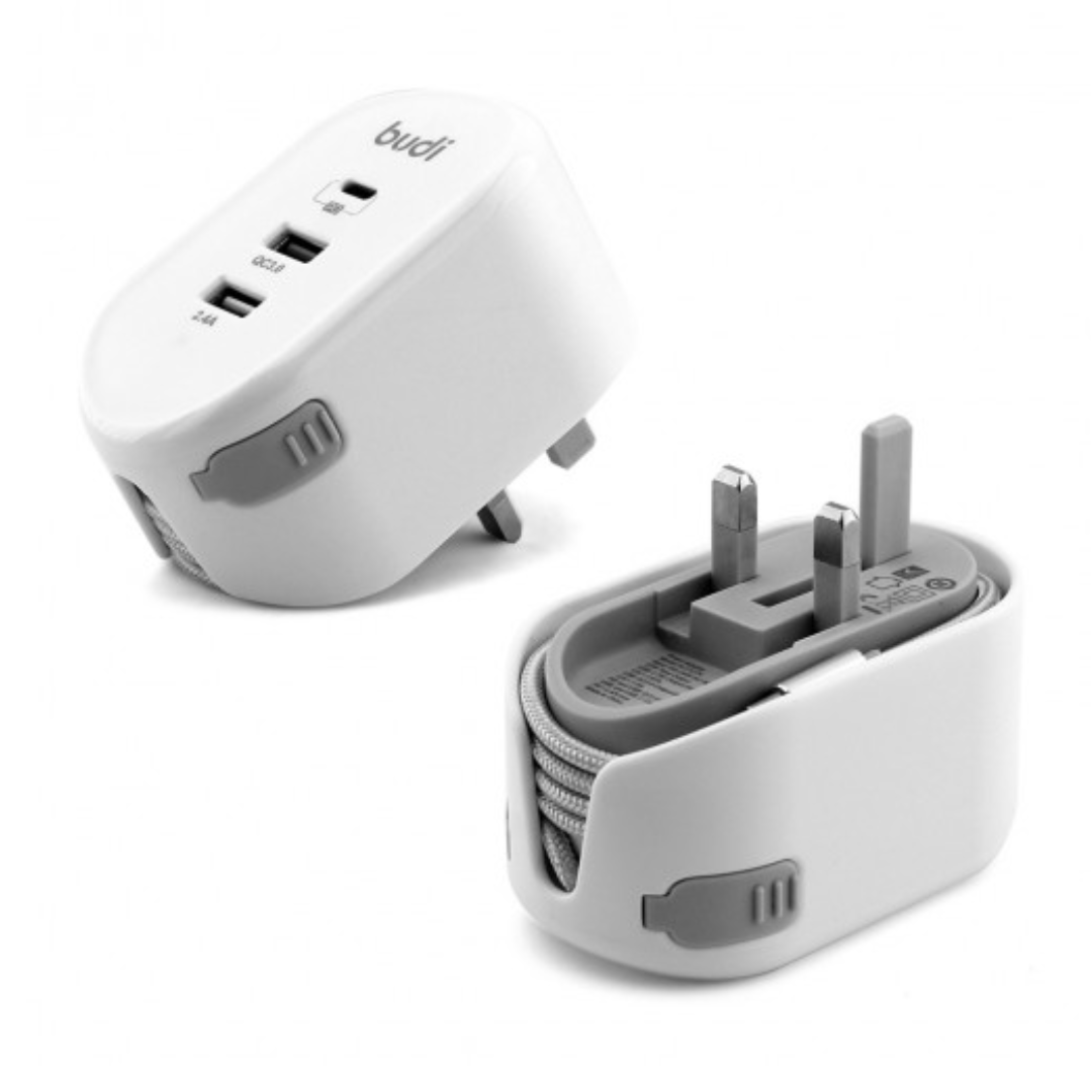 Budi AC312TV Home Charger with Type-C Cable + Lightning & Micro USB Adapter (1M)