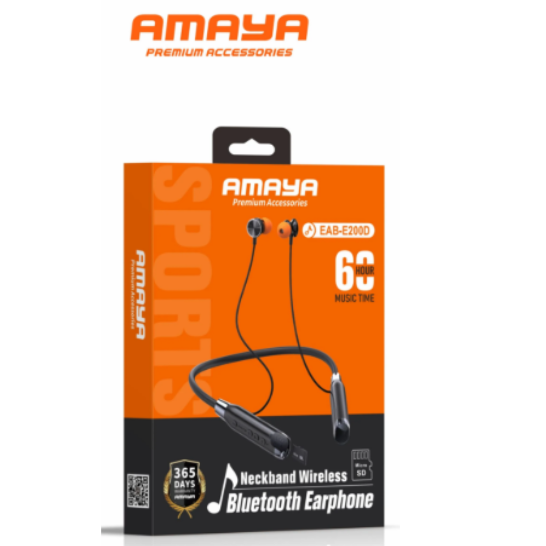 Amaya EAB-E200D Wireless Neckband Headphones - 40H Playback & Tangle-Free Magnetic Buds