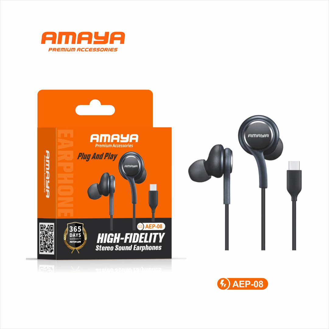 Amaya AEP-08 Wired Stereo Earphones | Hi-Fi Sound with Type-C