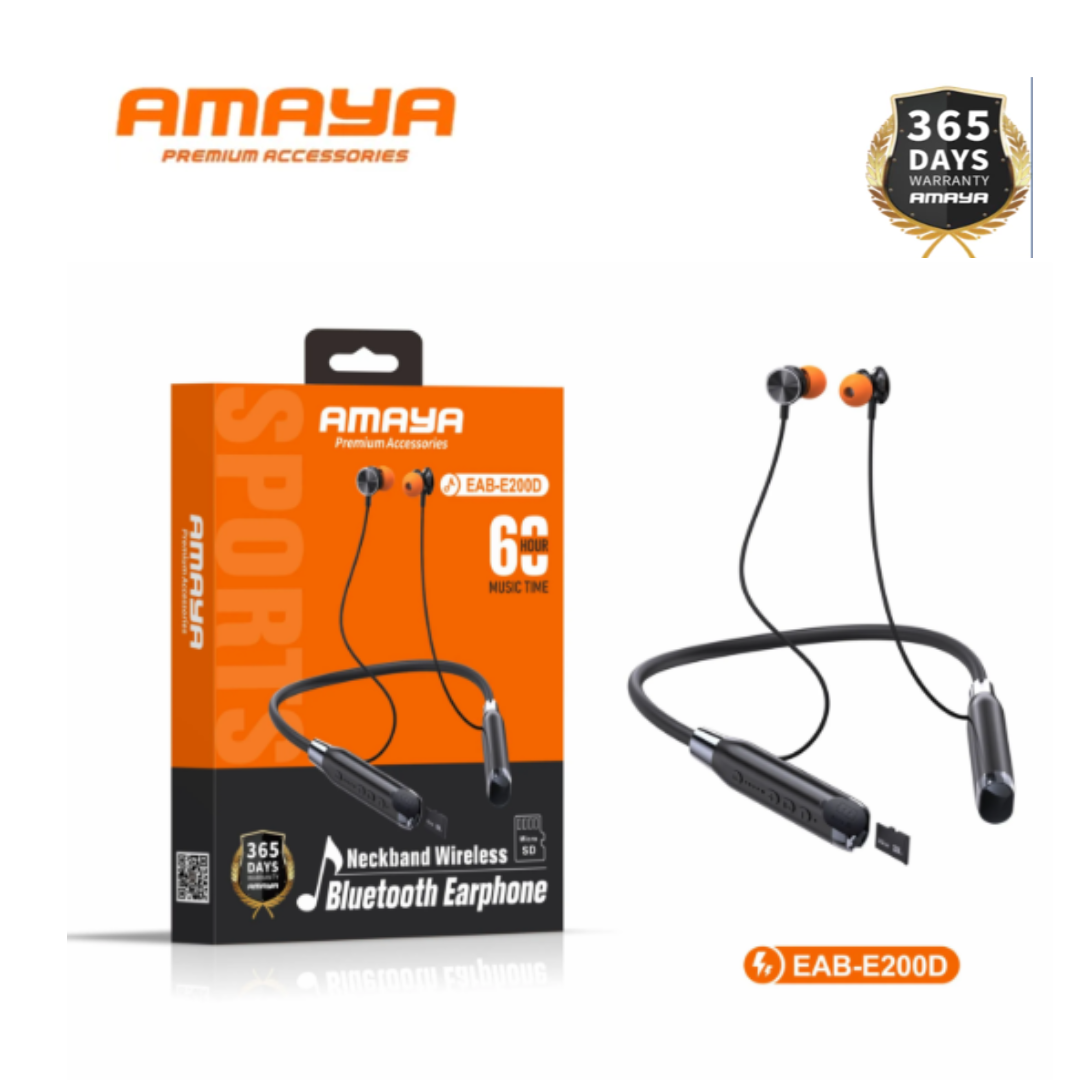 Amaya EAB-E200D Wireless Neckband Headphones - 40H Playback & Tangle-Free Magnetic Buds