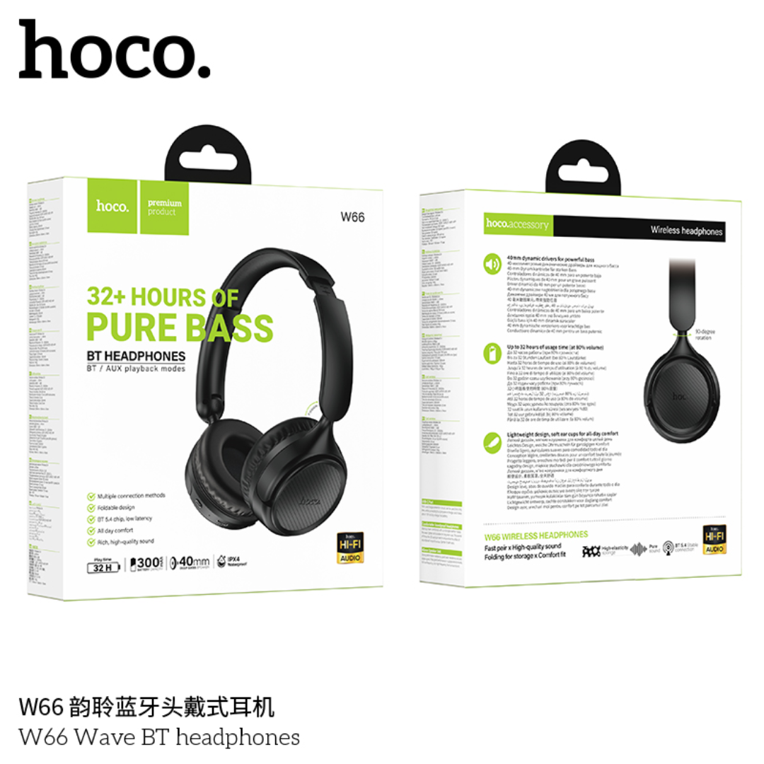 HOCO W66 Wireless Bluetooth Headphones Foldable Over Ear Headset With Mic HiFi Sport Earphone