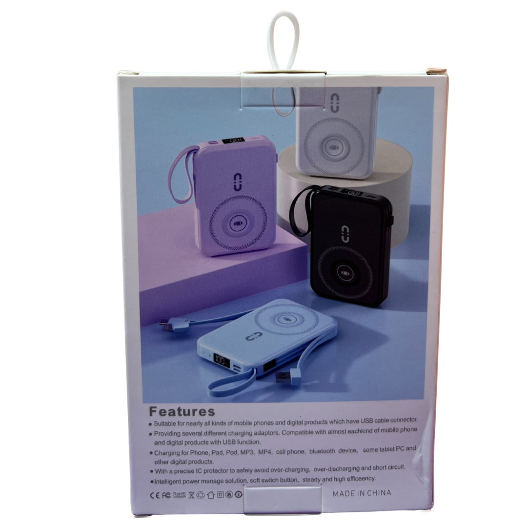 WP-12 10000mAh Magnetic Wireless Power Bank (15W, PD22.5 W Fast Charging, Built-in Cables & Holder