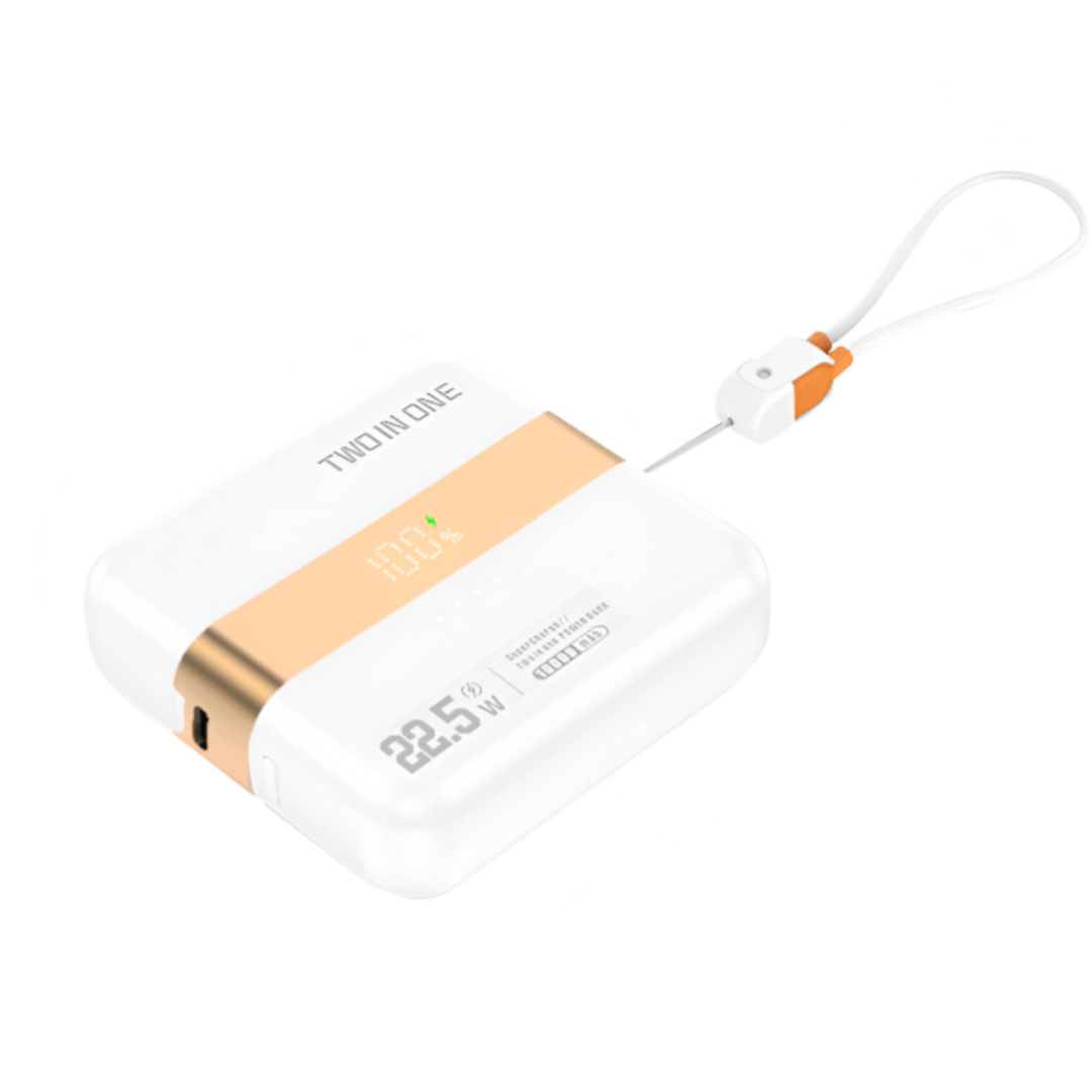 Two-in-One Magnetic Power Bank with Built-In Cable, 10000mAh Fast Charging Mobile Power Supply for Phones and Devices