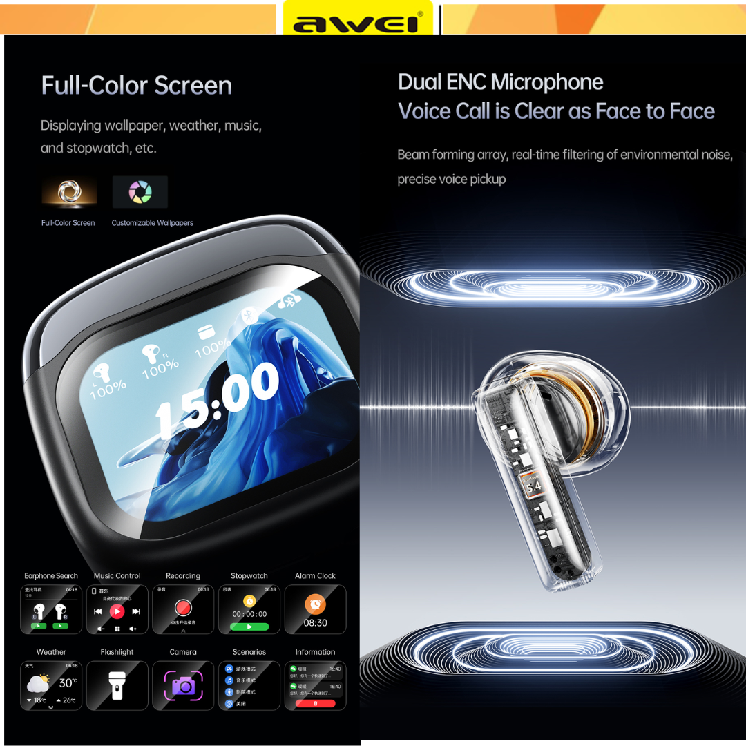 AWEI TP100 ENC TOUCH SCREEN BLUTOOTH EARBUDS